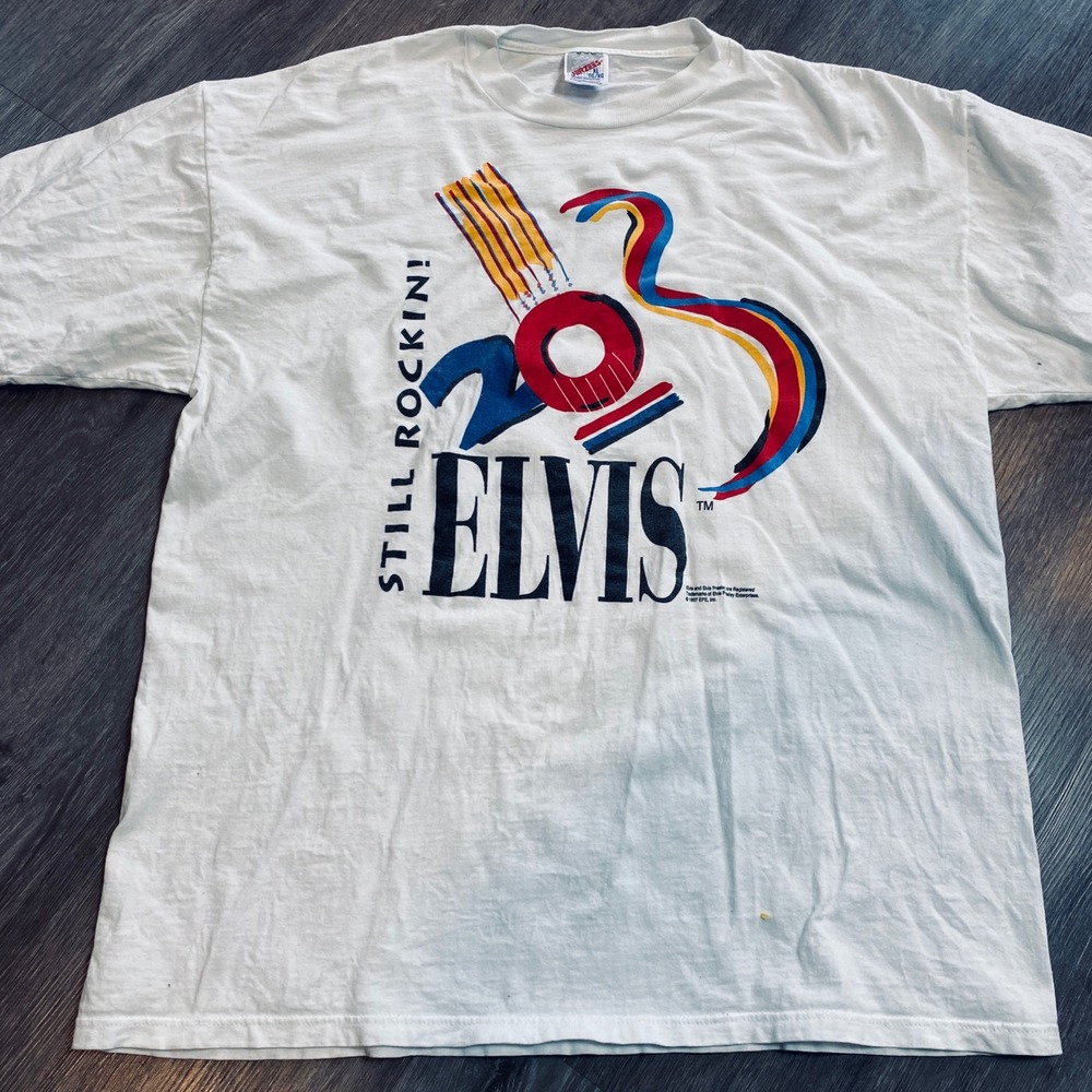 Vintage 1997 Jerzees Elvis Presley Still Rockin 20th Anniversary T-Shirt XL